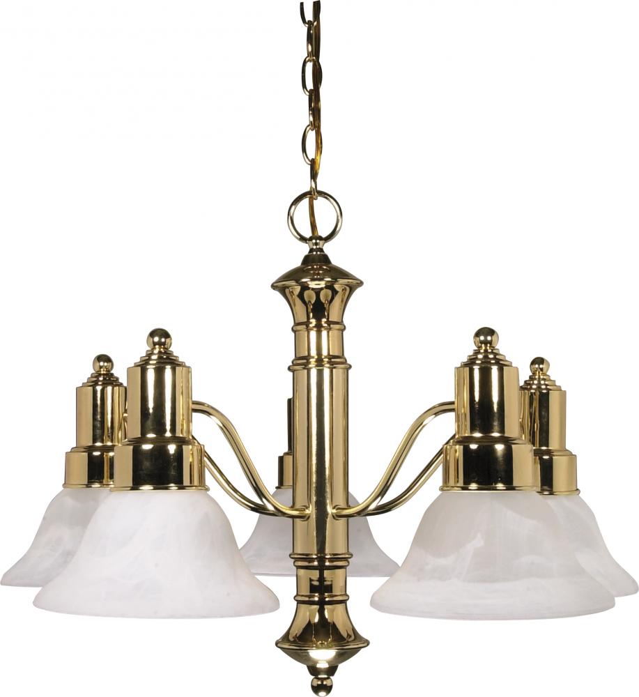 5-Light Polished Brass Chandelier with Alabaster Glass Bell Shades