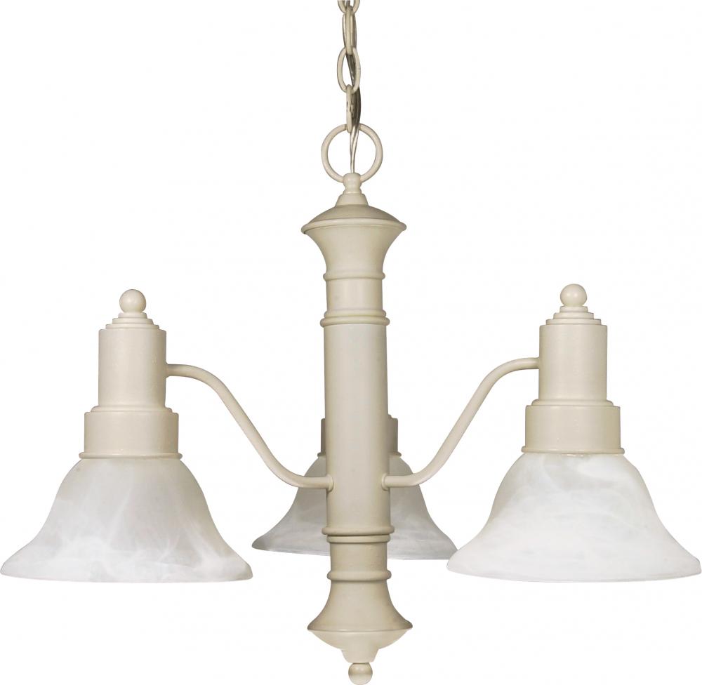 3-Light Textured White Chandelier with Alabaster Glass Bell Shades