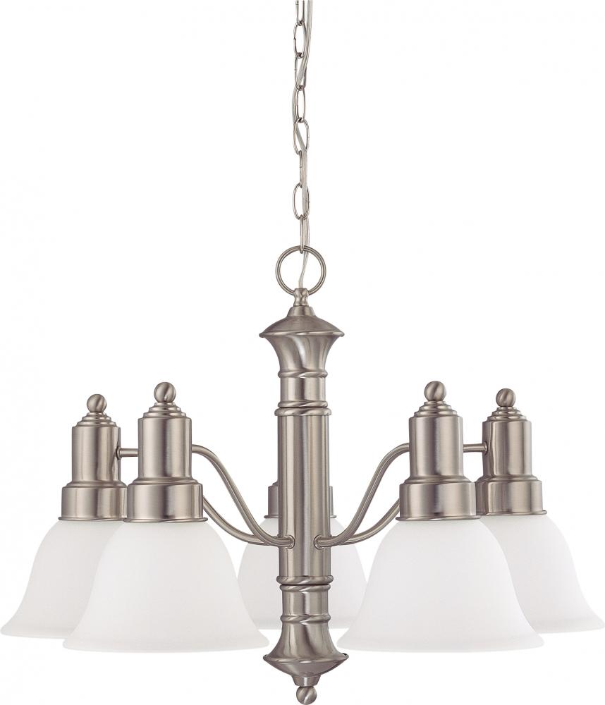 5-Light Chandelier in Brushed Nickel Finish with Frosted White Glass and (5) 13W GU24 Lamps Included