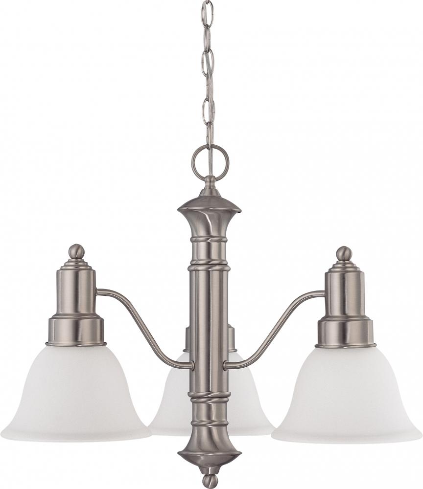 3-Light Chandelier in Brushed Nickel Finish with Frosted White Glass and (3) 13W GU24 Lamps Included