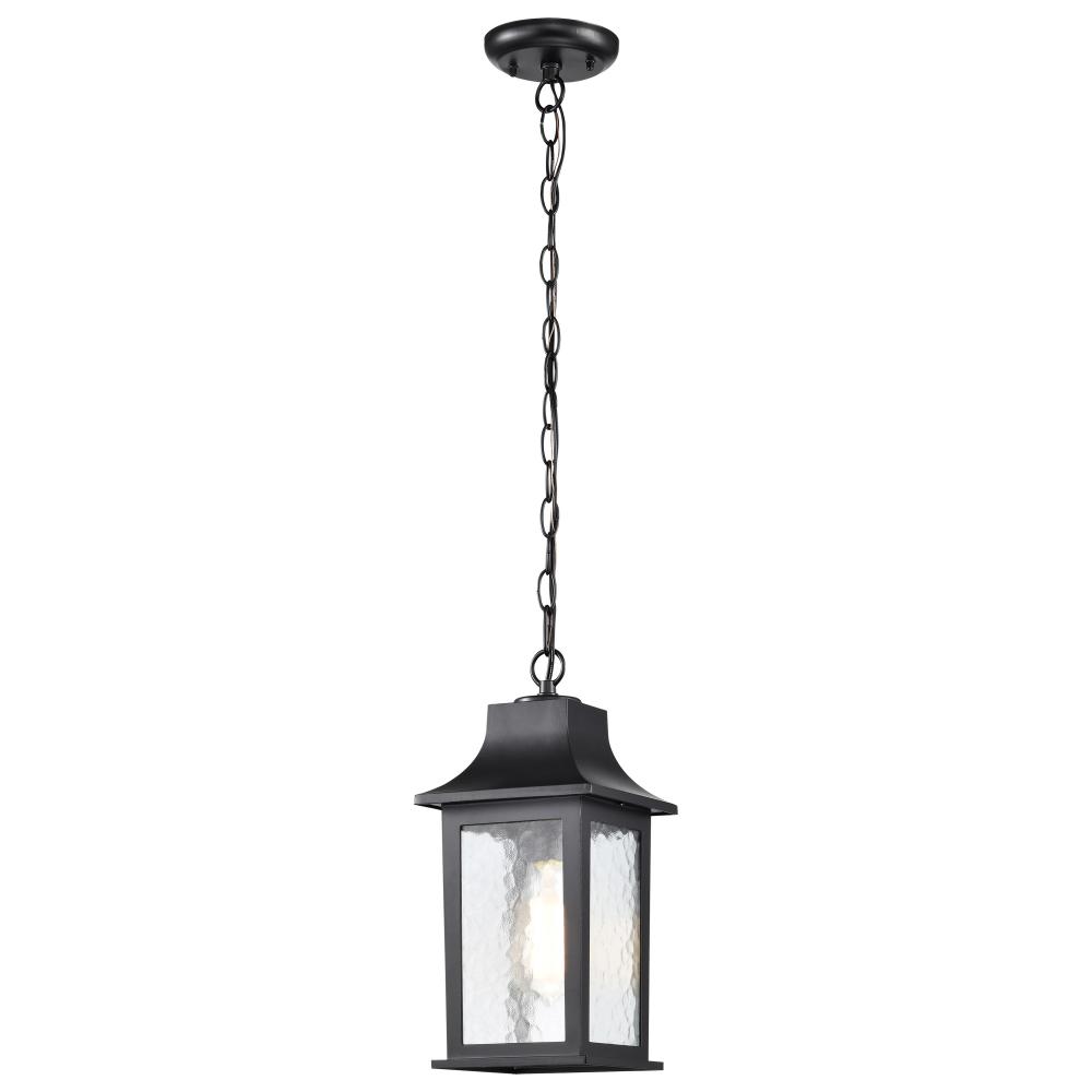 Stillwell Collection Outdoor 14 inch Hanging Light; Matte Black Finish with Clear Water Glass