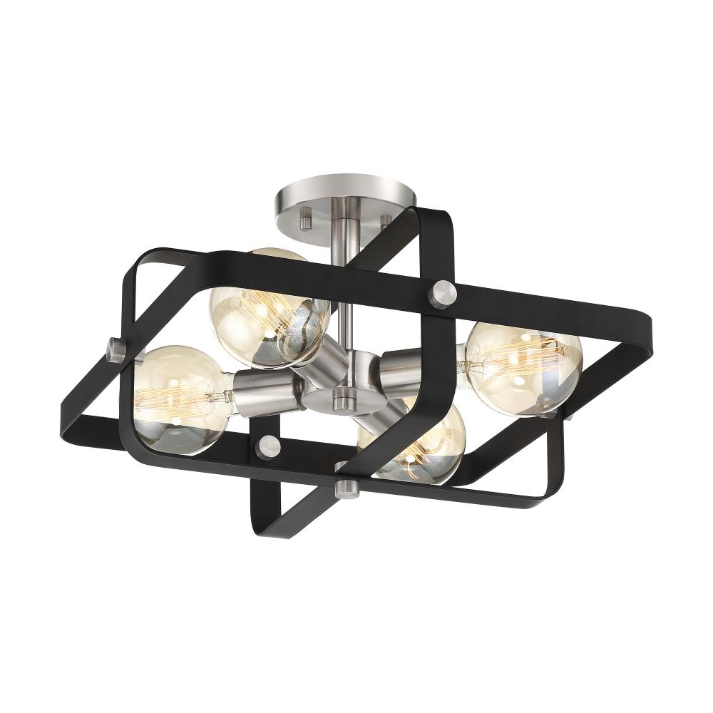 Prana - 4 Light Flush - Matte Black Finish with Brushed Nickel Accent