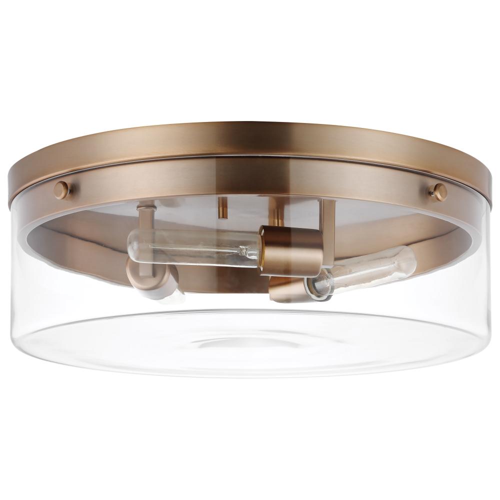 Intersection; Large Flush Mount Fixture; Burnished Brass with Clear Glass