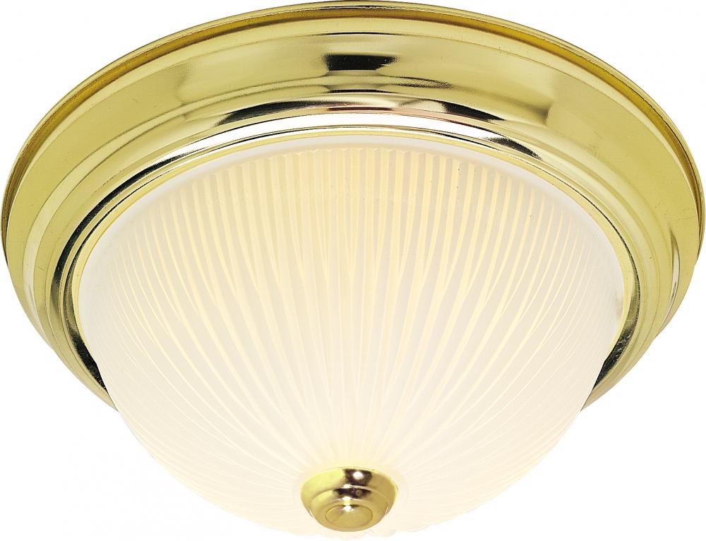 3 Light - 15" Flush with Frosted Ribbed - Polished Brass Finish