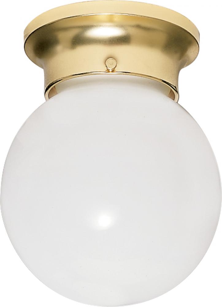 1 Light - 8" Flush with White Glass - Polished Brass Finish