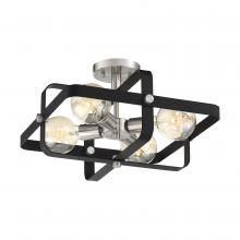 Nuvo 60/6624 - Prana - 4 Light Flush - Matte Black Finish with Brushed Nickel Accent