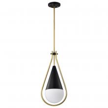 Nuvo 60/7902 - Admiral 1 Light Pendant; 6 Inches; Matte Black and Natural Brass Finish; White Opal Glass