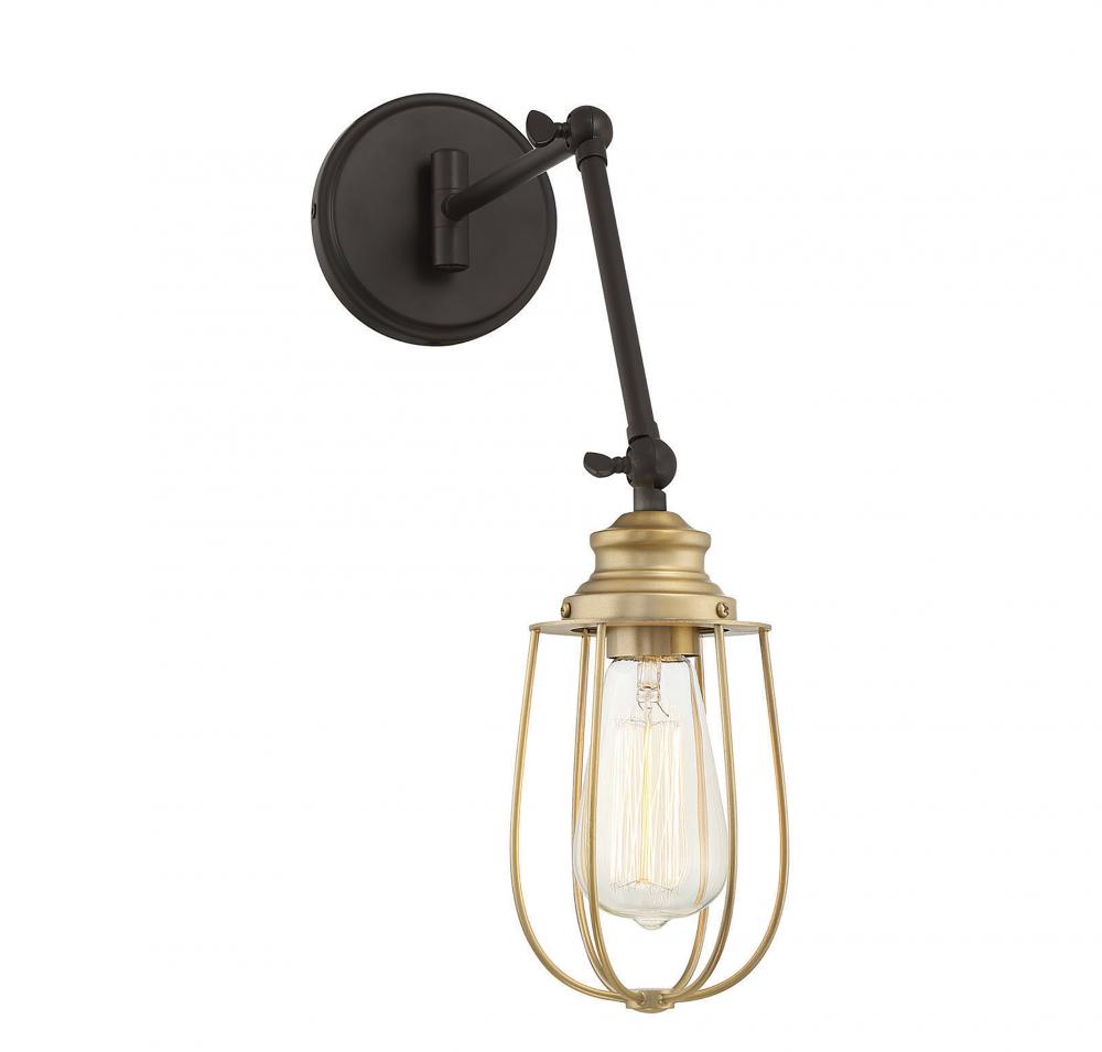 1-Light Adjustable Wall Sconce in Oil Rubbed Bronze with Natural Brass