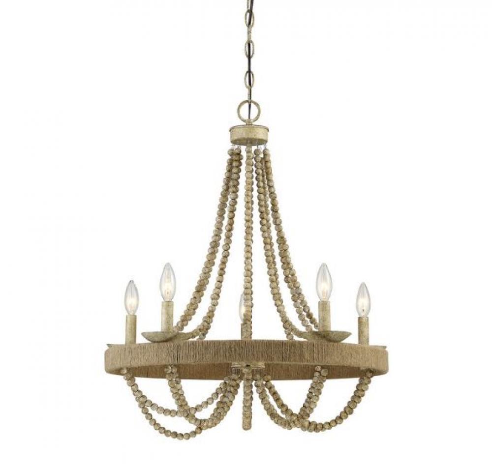 5-Light Chandelier in Natural Wood with Rope